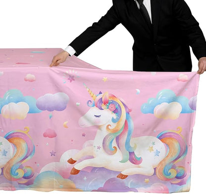 Gatherfun Unicorn Party Supplies Set: Perfect Unicorn Birthday Decorations, Includes 2-Pack Unicorn-Themed Tablecloths for Kids & Girls 1st Birthday, Disposable Table Covers 54 x 108 Inch