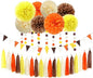 Brown-Orange Yellow Baby-Shower Party Decorations - 30pcs Fall Autumn Harvest Thanksgiving Tissue Pom Poms Streamers, Birthday Bridal Wedding Bachelorette Tassel Garland Banner Decor Ouruola