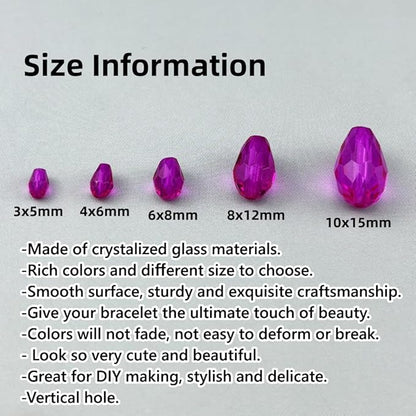 200pcs 3x5mm Teardrop Crystal Glass Beads for Jewelry Making, Faceted Vertical Hole Teardrop Glass Spacer Beads for Wind Chimes Bracelet Earring Necklace DIY Craft(Rose Red)
