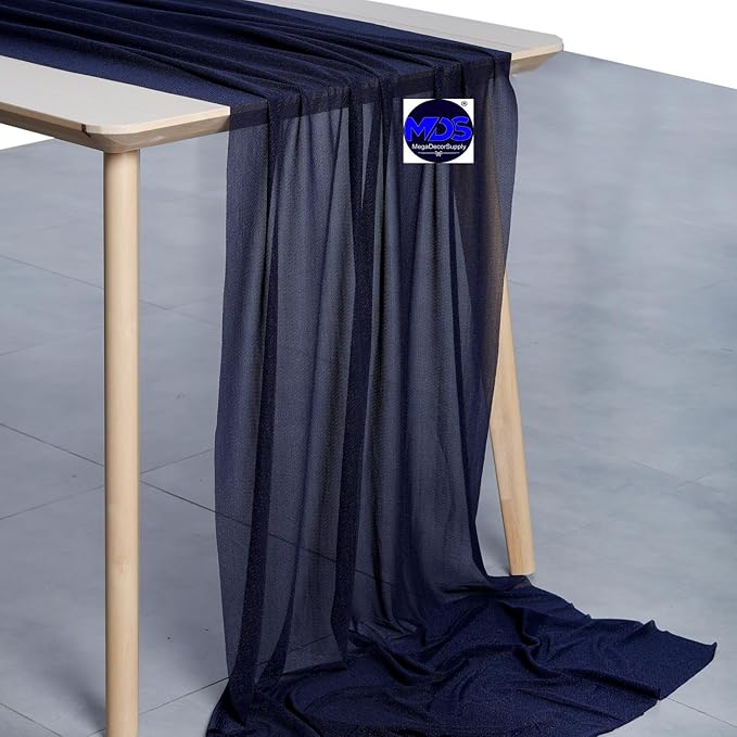 MDS Halloween Chiffon Table Runner - 10 Pack, 29 x 120 Inches, 10ft Each - Sheer Spooky Table Runners for Haunted House Parties, Trick-or-Treat Tables, Witchy Décor, Wedding & Events - Navy Blue