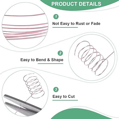 2-Rolls 0.4mm Jewelry Wire, 26 Gauge 328FT Craft Wire Copper Beading Wire for Jewelry Making/Planting/Weaving/DIY Crafting, Soft Metal Wires [100M, Rose Golden]