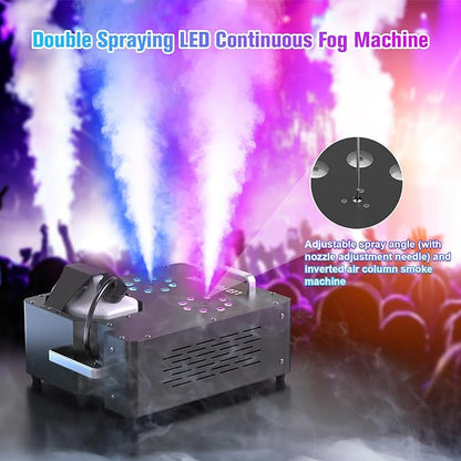 2000W Professional Fog Machine Dual Nozzle with 16 RGB LED, DMX Control Adjustable Smoke Direction, 2.5L Tank LCD Display 30000CFM for Halloween Christmas Stage DJ Party Club Events-8PC