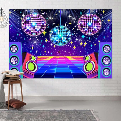 Dance Party Backdrop Retro 80s 90s Theme Stage Dance Ball Music Birthday Party Decoration DJ Photography Background 6 x 4 ft for Baby Shower Picture Photo Shoot Polyester Fabric,Multi2
