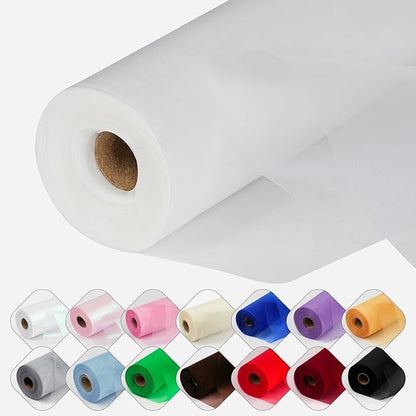 Crystal Organza Fabric Tulle 11 Inch by 50 Yards Sheer Tulle Rolls for DIY Craft Wedding Party Baby Shower Decor Gift Wrapping Party Supplies (White)