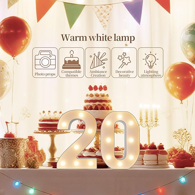 LED Marquee Light Up Numbers Sign - Lighted Birthday Numbers Sign for 10th Birthday Party Decoration, Bar Wall, Home, Table Room, Wedding and Christmas Decorations, Number 10