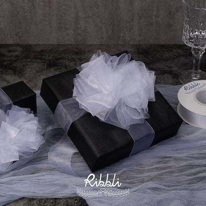 Ribbli White Sheer Organza Ribbon,1 Inches x Continuous 50 Yard Use for Gift Wrapping,Bouquet Wrapping,Wedding Decoration,All Crafting and Sewing