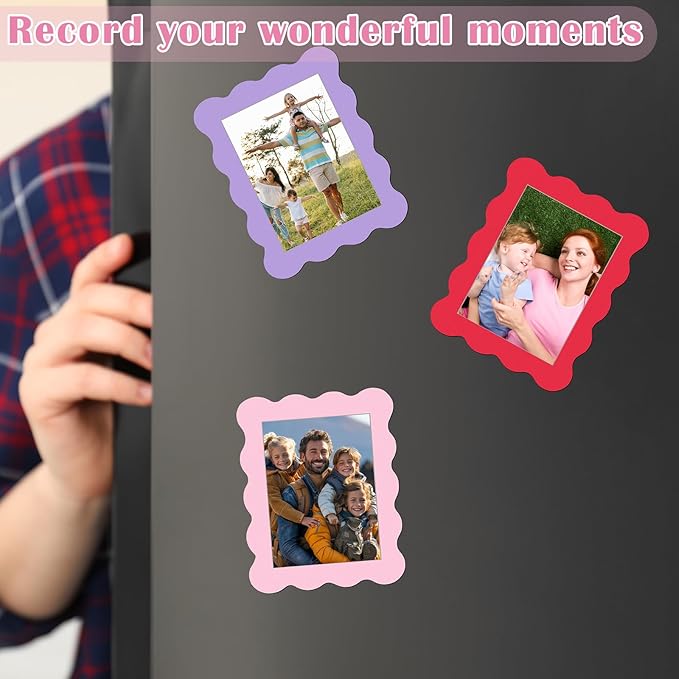 Kingdder 12 Pcs Scalloped Magnetic Picture Frame for Refrigerator 4 x 6 Pastel Reusable Picture Frame Magnets Decorative Photo Holders for Fridge Home School Office Kitchen Locker Decor