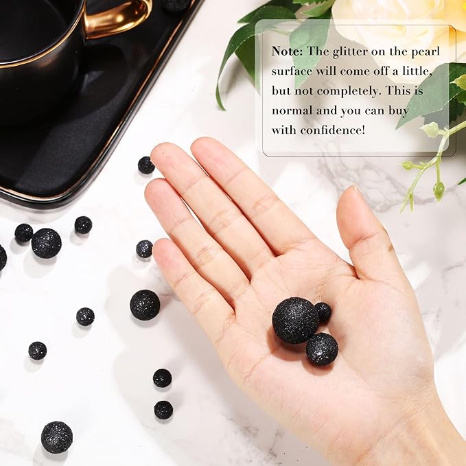 150 Pieces Vase Filler Faux Pearls Vase Makeup Beads No Hole Gloss Bead Mixed Sizes Round Pearl for Home Party Wedding Decor, 8/14/20 mm(Glitter Black)
