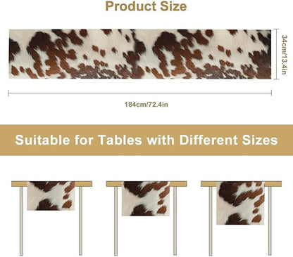 Farmhouse Cow Skin Print Table Runner, Safari Wildlife Brown Country Farm Cowhide Pattern Cotton Linen Rustic Cottage Table Runner for Dinning Home Party Holidays Home Setting, 13x70 Inch
