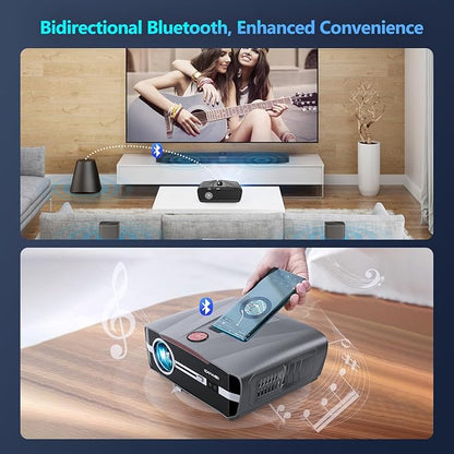 Ultra HD 4K Projector Auto Focus HDR WiFi6, Smart LED WiFi Bluetooth Projector 4K Daylight Home Cinema Movie Gaming 2300ANSI Ceiling Mounted Indoor Outdoor with Auto Keystone Zoom HDMI USB LAN Apps