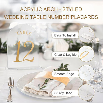 Wedding Table Numbers 1-10 Clear Acrylic Seating Number Signs for Weddings Reception Anniversary Party Decor Seat Number for Tables with Elegant Gold Lettering