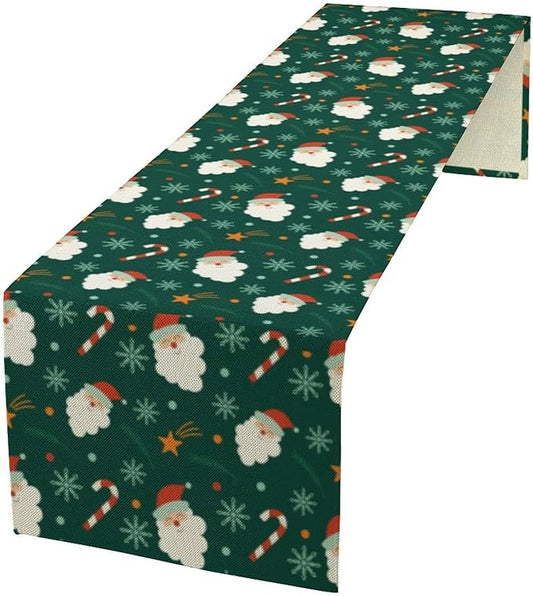 Christmas Table Runner,Seasonal Winter Xmas Holiday Green Table Cloth Kitchen Dining Table Decoration for Home Party Decor 13x120 Inch