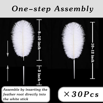 SOGUGOM White Craft Ostrich Feathers - 30PCS 8-10 inch Ostrich Feathers Kit for Centerpieces, Kindergarten Crafts, Dream Catchers and DIY Projects(White)
