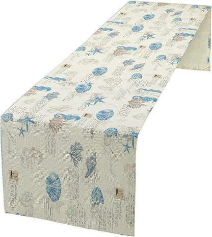 Starfish Table Runner,Vintage Nautical Seashell Tropical Beach Theme Coastal Ocean Sea Burlap for Hotel Indoors Outdoor Dining Room Kitchen Tablecloth, 13x90in