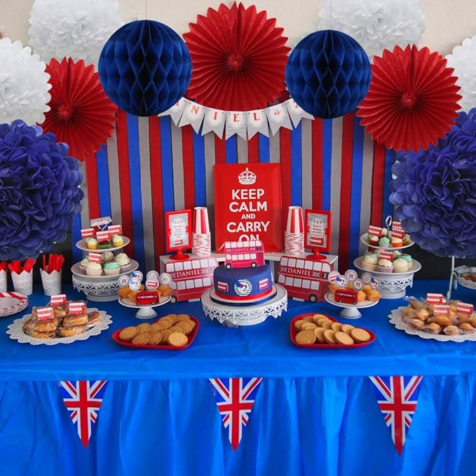 Navy Blue Red White Party Decorations 16pcs Paper Pom Poms Honeycomb Balls Lanterns Tissue Fans for 4th of July Day Patriotic Shake Theme Birthday Graduation Nurse Party