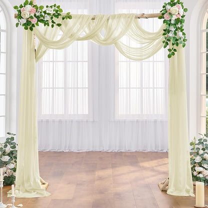 Wedding Arch Draping Fabric Beige Arch Drapes Sheer Backdrop Curtain for Ceremony Photo Wedding Decor 19Ft Length x 28" Width 6 Panel