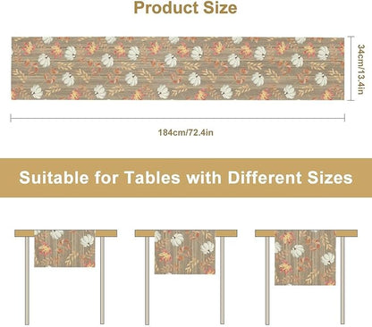 Autumn Table Runner,Pumpkins Maple Leaves Wood Fall r Seasonal Table Runner Kitchen Dining Table Decoration for Home Party Decor 13x120 Inch