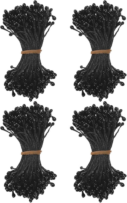 600-Pack Flower Stamens for Crafts, 5mm Double Heads Artificial Pearl Floral Pistil Mini Flower Pollens Stamens for DIY Making/Wedding/Scrapbook Decoration [Black]