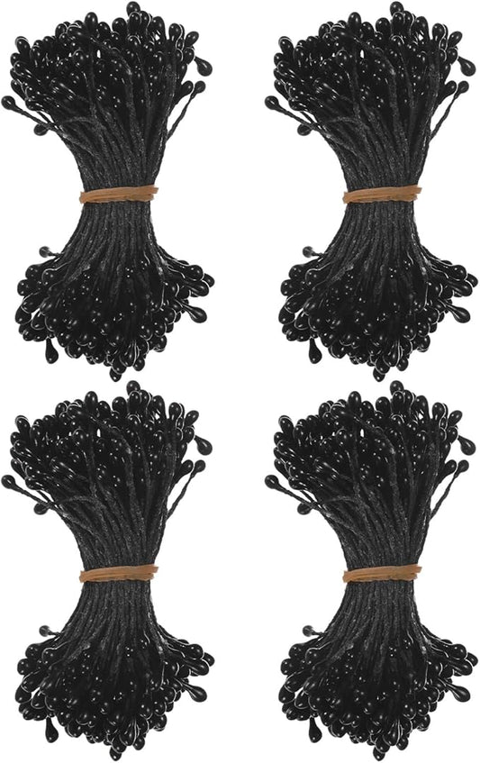 600-Pack Flower Stamens for Crafts, 5mm Double Heads Artificial Pearl Floral Pistil Mini Flower Pollens Stamens for DIY Making/Wedding/Scrapbook Decoration [Black]