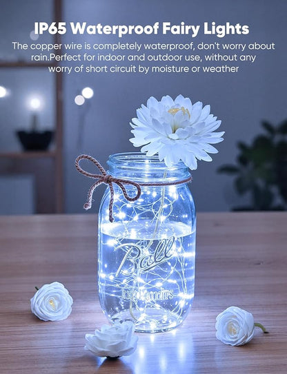 Brightown 14 Pack White LED Fairy Lights Battery Operated String Lights, 7ft 20LED Waterproof Silver Wire String Lights, Firefly Starry Moon Lights for Mason Jars DIY Christmas Wedding Party Bedroom