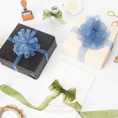 Ribbli Dusty Blue Organza Ribbon 1/2 Inches x Continuous 50 Yard Blue Sheer Ribbon for Gift Wrapping,Cookie Wrapping,Wedding Decoration