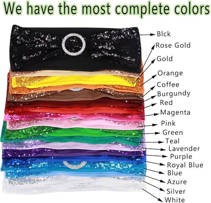50 Pcs Sequin Chair Sashes Stretch Chair Bands Spandex Polyester Bows for Party Hotel Wedding Banquets Decoration - Lavender