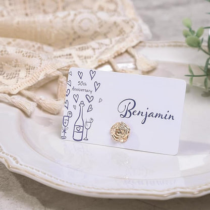 UNIQOOO 12Pcs Decorative Rose Floral Place Card Holders Bulk, Luxury Gold Metal Name Card Stands Set, for Wedding Table Setting, Business Card, Name Tag, Party Food Labels