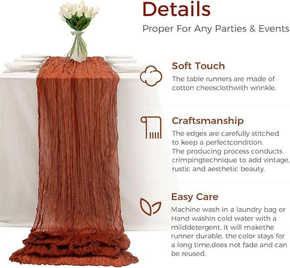 6Pcs Terracotta Cheesecloth Table Runner 120 Inch10FT Terracotta Color Rustic Boho Cheesecloth Table Runnerfor Wedding Party Baby Shower Birthday Home Decor Holiday Decorations