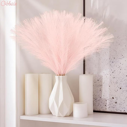 50pcs Pink Faux Pampas Grass Decor, 21.6" Short Artificial Pompous Grass Floral Fake Pompas Grass Branches Vase Filler Flower Arrangement for Home Wedding Boho Decor