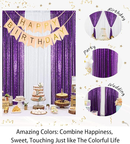 ShinyBeauty Premium Sequin Backdrop Curtain - 4x10ft Purple Wedding Drapes, Glitter Party Decor, Photography Background, Reversible Sparkle Fabric for Events & Home Decor (4FTx10FTx2PC)