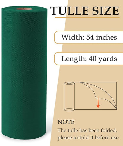 Hunter Green Tulle Fabric Roll, 54" x 40 Yards (120FT) Tulle for Christmas Wedding Decoration DIY Tutu Party Backdrop Baby Shower Table Skirts Gift Wrapping