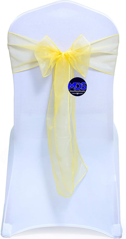 MDS Pack of 250 PCS Organza Chair Sashes Wider Dining Chair Bows Ribbon Tie Back for Wedding Party Birthday Bridal Shower Reception Event Banquet Home Chair Cover Decoration - Yellow