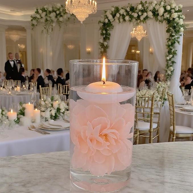 24 Pcs Floating Candles for Centerpieces and Floating Flowers for Centerpieces Pink Artificial Flowers Vase Fillers for Wedding Table Party Home Decoration