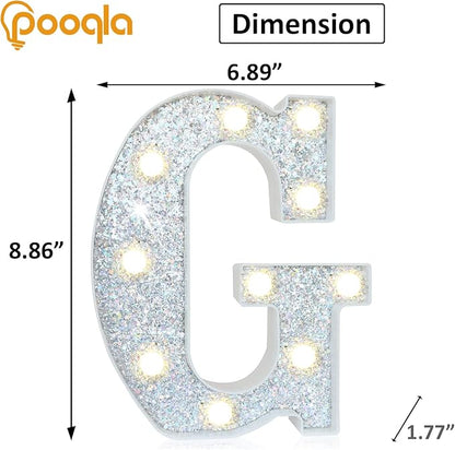 Pooqla Light Up Letters, LED Marquee Letters for Silver Birthday Decorations, Battery Powered Night Light Teenager Girl Room Decor, Gift for Girls Boys Wedding Bedroom Christmas Party Decor, Letter G