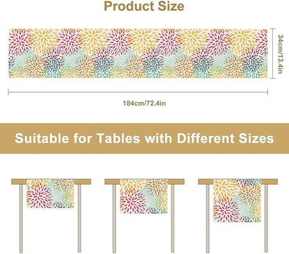 Abstract Flowers Table Runner, Chrysanthemum Dahlia Vintage Modern Colorful Spring Summer Elegant Table Runner for Party Kitchen Dining Living Room Laundry Room Decor, 13x60 Inch