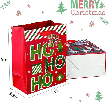 GITMIWS 12 Pack Christmas Paper Gift Bags with Tissue Paper, 9'' Medium Christmas Treat Gift Bags Bulk with handles, Xmas Shopping Tote Goodie Bag for Kids, Xmas Party Favor Decor