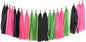 Pink, Black, and Green Tissue Tassel Garlands, Party Decoration Tissue Tassel Banner, Set of 15 Pieces