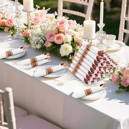 400PCS Pre Rolled Rose Gold Plastic Silverware Sets - Heavy Duty Rose Gold Cutlery - Include 100 Pack Wrapped Disposable Utensils with Napkins for Parties & Dinners & Weddings