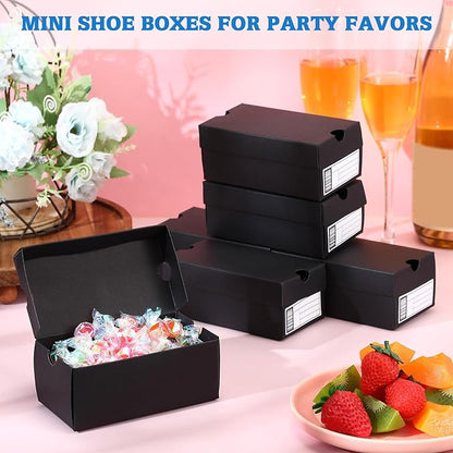 12 Sets Mini Shoe Gifts Boxes for Party Favors 6.1 x 3.9 x 2.5 Inches Sports Mini Sneaker Box with Editable Label for Candies Cookies Snacks(Black,6.1 x 3.9 x 2.5 Inches)