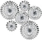 Hanging Paper Fans Party Set, Silver Round Pattern Paper Garlands Decoration for Birthday Baby Shower Graduation Retirement, Set of 6