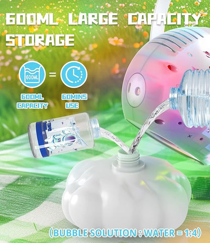 Rechargeable Bubble Machine, Bubble Maker for Kids with Colorful LED Light, Make Large Bubbles, 600mL Capacity - Outdoor Party Birthday Halloween Toys Gifts for Toddlers Ages 3+ Boys Girls