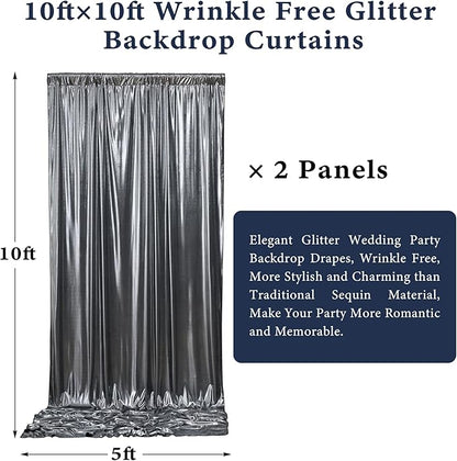 Outpain Thick 10 ft x 10 ft Black Silver Sequin Backdrop Curtain for Parties, Wrinkle Free Glitter Photo Backdrop Drapes 2 Panels 5x10ft Black Silver Back Drop Cloth for Wedding Photography Background