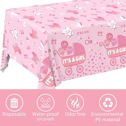 Gatherfun Baby Girl Shower Party Supplies: 2-Pack It’s A Girl Decorations,Disposable Plastic Tablecloth, Ideal Table Cover for Baby Shower Decorations Girl