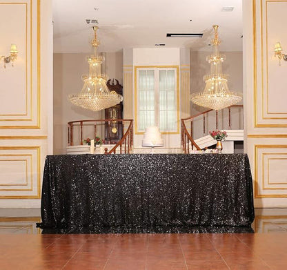 SquarePie Sequin Tablecloth 60 x 120 Inch Black Sparkly Table Linen for Halloween Wedding Party
