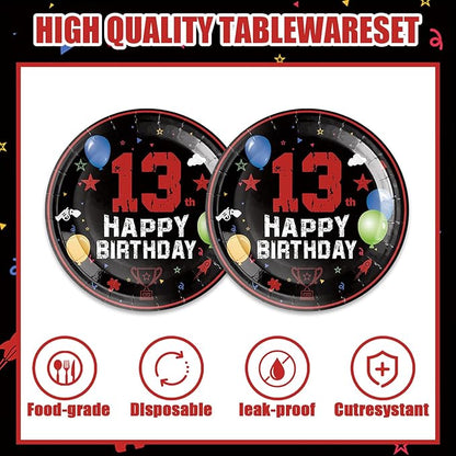 40Pcs 13th Birthday Decorations Officially a Teenager Party Decorations for Boys 13th Birthday Plates and Napkins, Suitable for 20 Guests