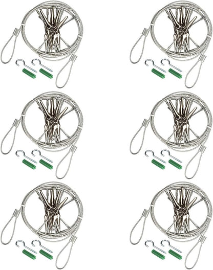 6 Pack 5 ft Steel Wall Hanging Photo Display Cable Wire Rod String with 12PCS Clips, Picture Holders for Kids Crafts, Notes