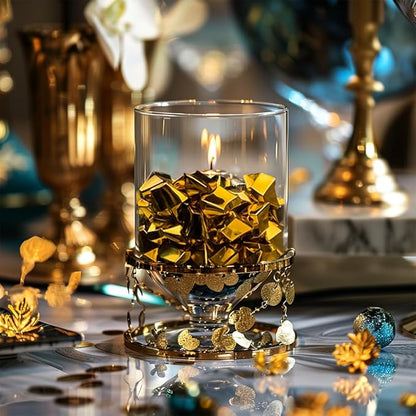 HappyFiller Fall Christmas Decoration Fake Gold Nuggets Faux Ice Rocks Cubes Acrylic Gems Pirate Treasure Gems,Gold Vase Fillers,Wedding Table Scatters,Crafts,Home Accents,13 OZ