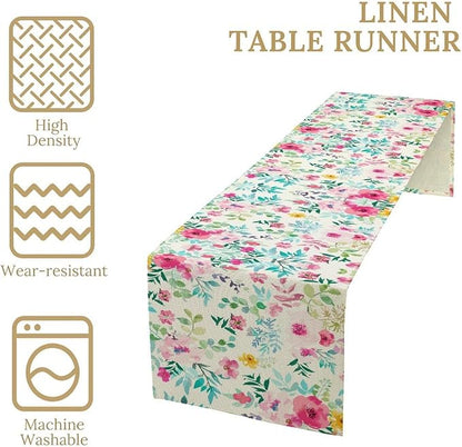 Watercolor Floral Table Runner, Colorful Botanical Spring Summer Nature Flower Aesthetic Table Runner for Kitchen Dinning Table Runner Decor Home Wedding Party Holiday, 13x120 Inch