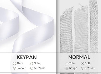 White Satin Ribbon 1-1/2 Inch x 50 Yards Double-Faced Hair Ribbons for Flower Bouquet Wrapping Paper Bows Gift Wedding Invitations Crafts