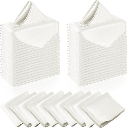 Manyshofu 50 Pieces Ivory White Satin Napkins - 12x12 Inches Cloth Napkins, Square Satin Fabric Napkin Set - Elegant & Reusable Table Napkins for Wedding Dinner Party Lunch Banquet Decoration